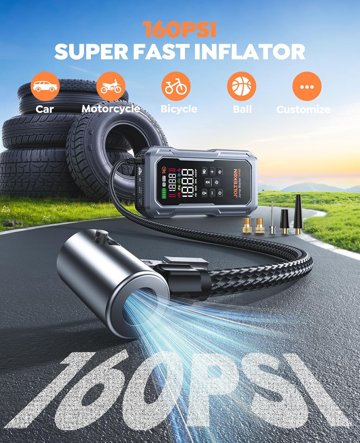 JOLTEKON Arrancador de batería de coche 9 en 1 de 6000A 160PSI con...