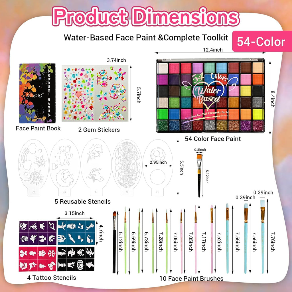 Ruihangda Kit de pintura facial de Halloween de 54 colores para niñ...