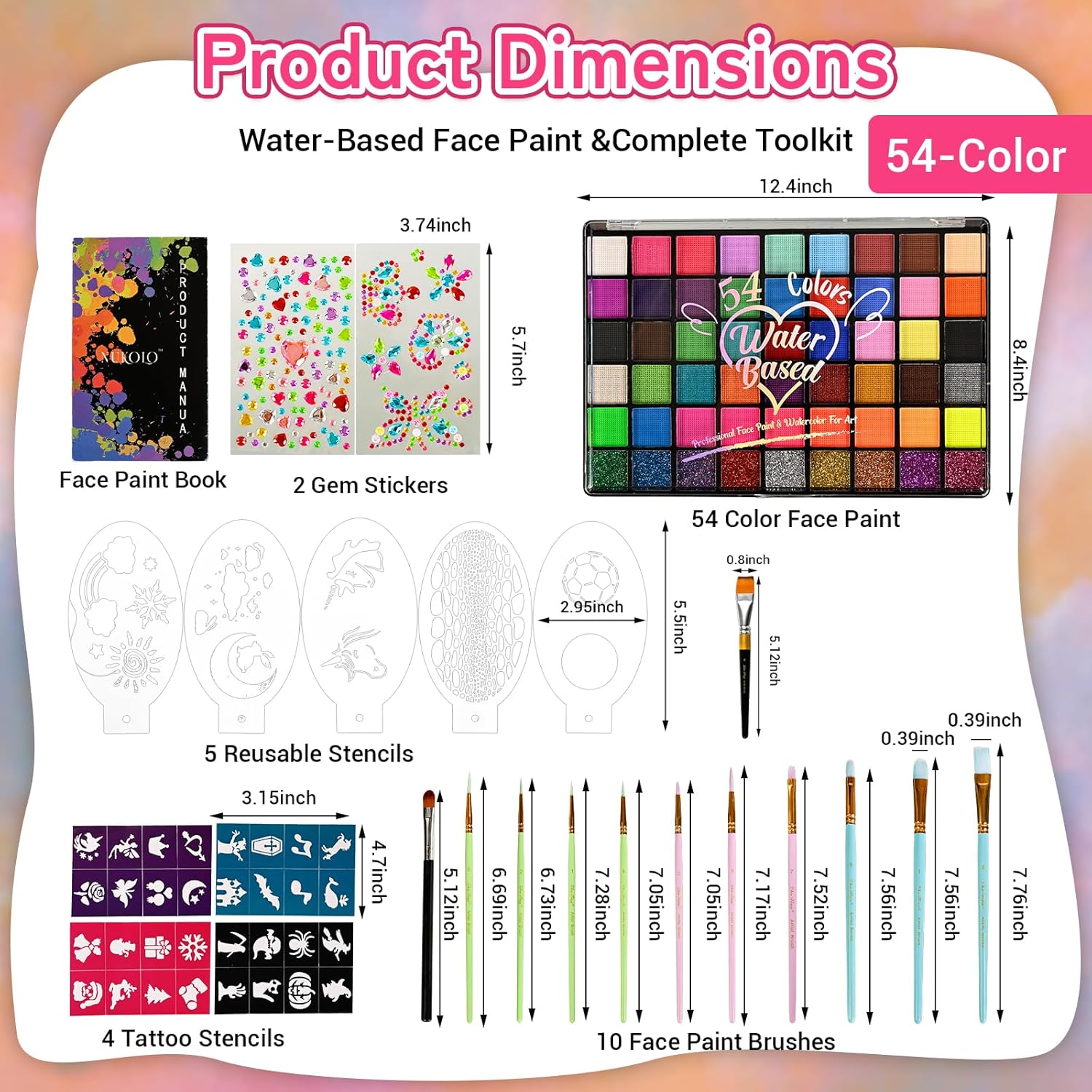 Ruihangda Kit de pintura facial de Halloween de 54 colores para niñ...