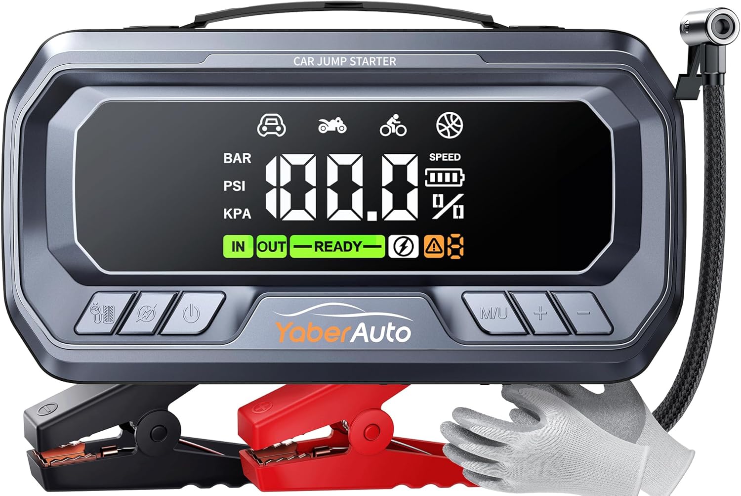 YaberAuto Arrancador de salto 12 en 1 con compresor de aire 8000A 1...