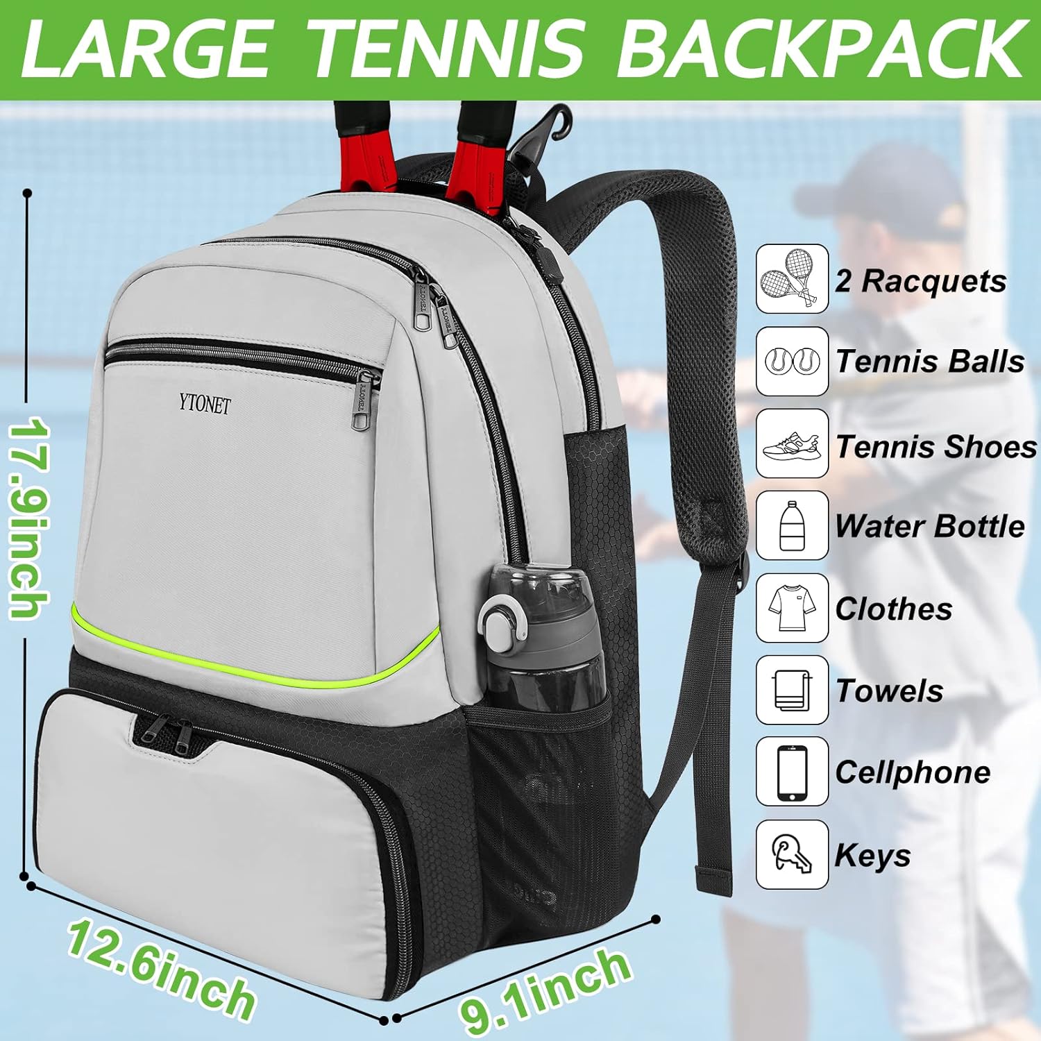 Ytonet Mochila de tenis para mujeres y hombres, 2 raquetas con bols...