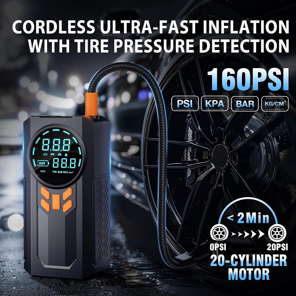 Arrancador con compresor de aire, batería de 5000 A 160 PSI portáti...