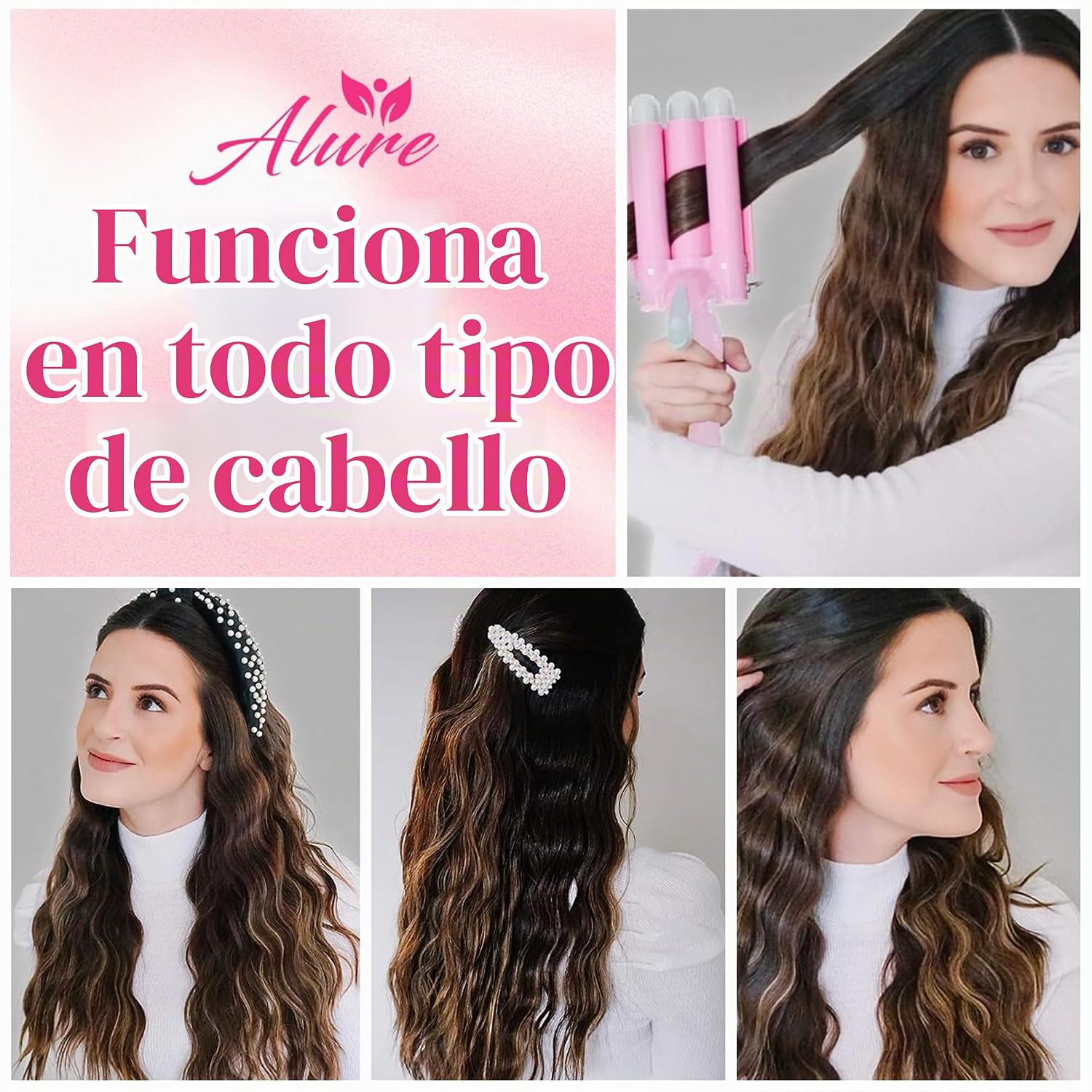 Alure Rizador de Tres Barriles Varita Onduladora de Cabello con Pan...