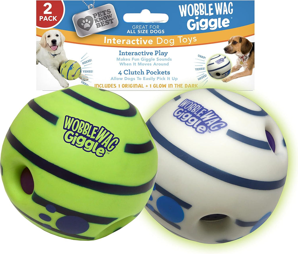 Wobble Wag Giggle Paquete de 2 bolas de juguete interactivo para pe...
