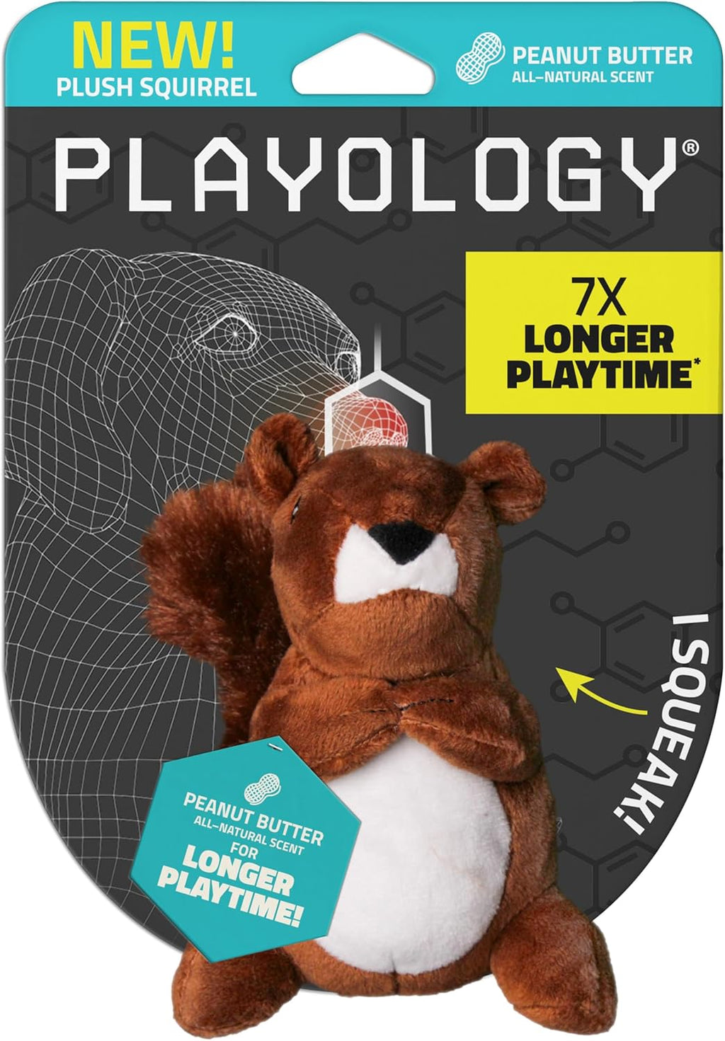 Playology Juguetes para perros | Juguete de peluche de ardilla para...