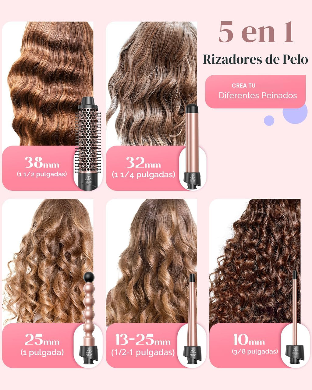Lopeie juego de rizador de cabello 5 en 1, herramientas de peinado...