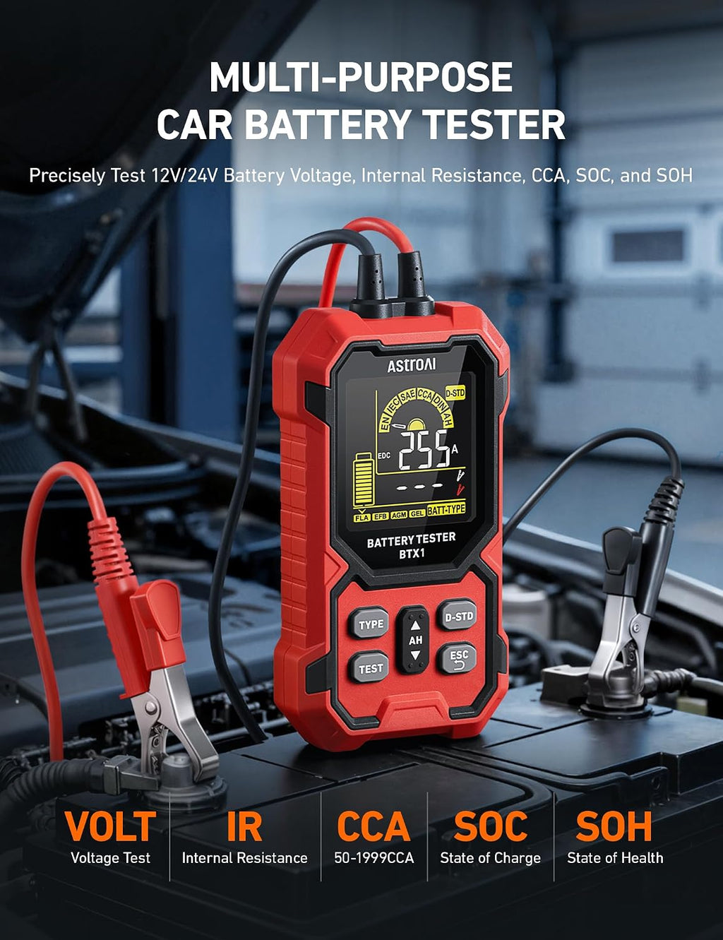 AstroAI Probador de batería de coche 12V\/24V \u2014 100-2000 CCA,...