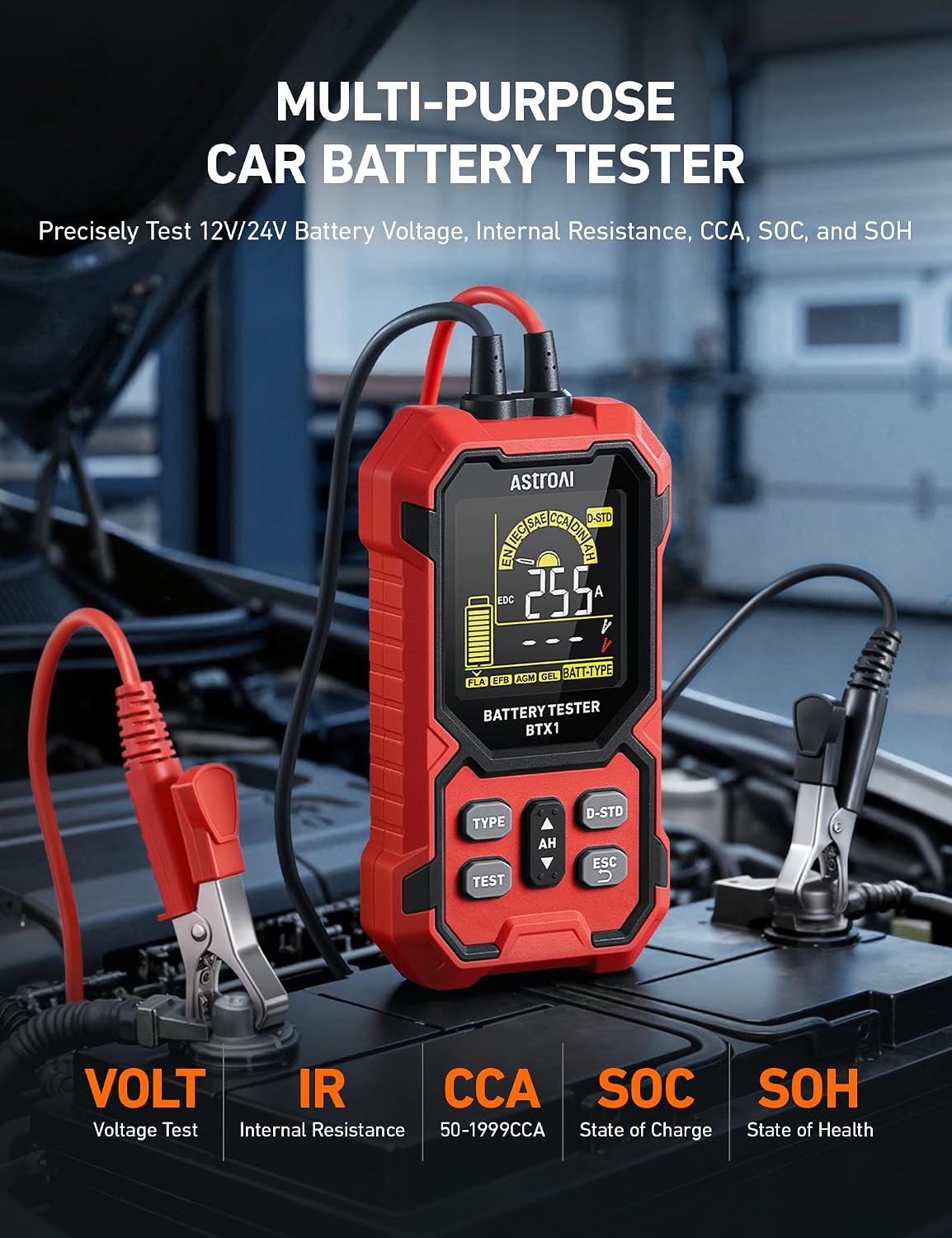 AstroAI Probador de batería de coche 12V\/24V \u2014 100-2000 CCA,...