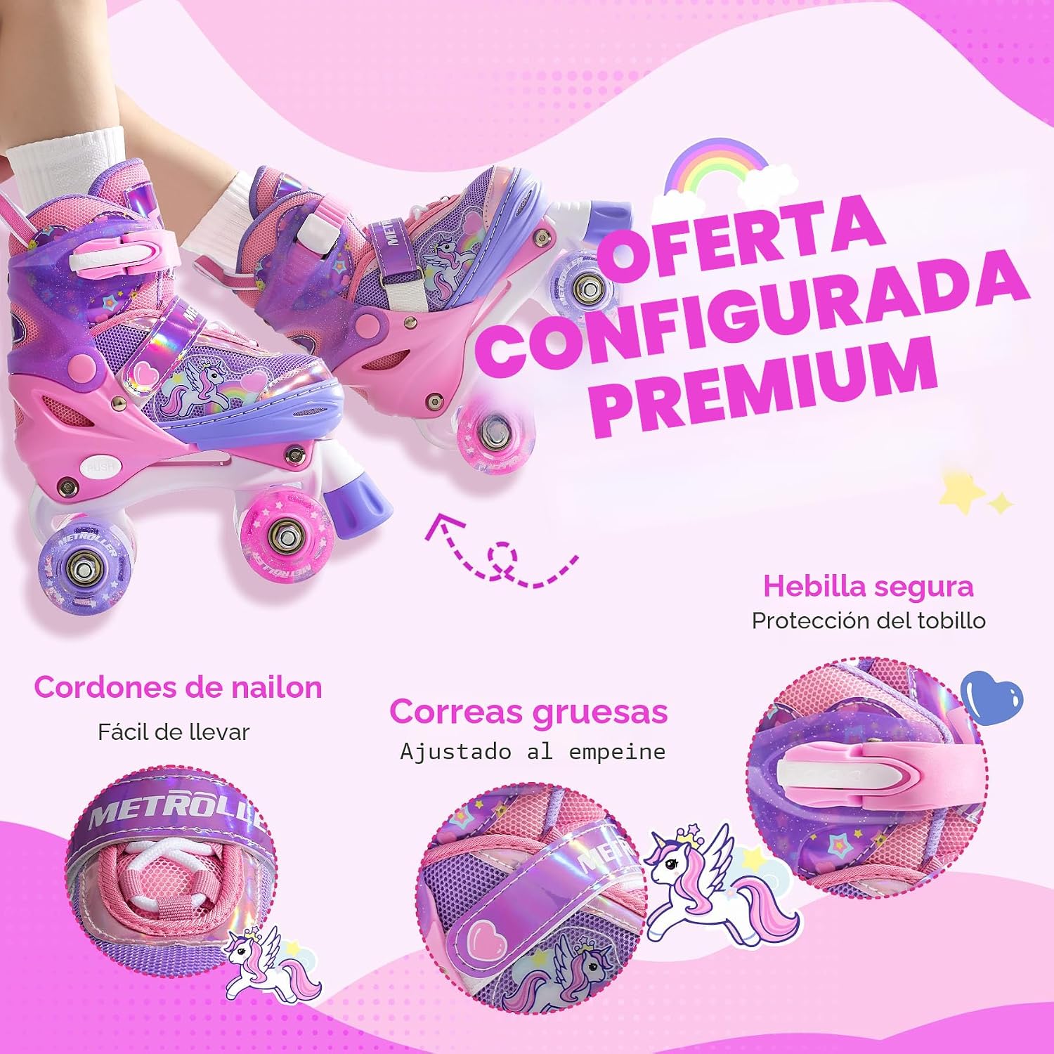 METROLLER Patines de ruedas brillantes para niñas de 4 a 12 años |...