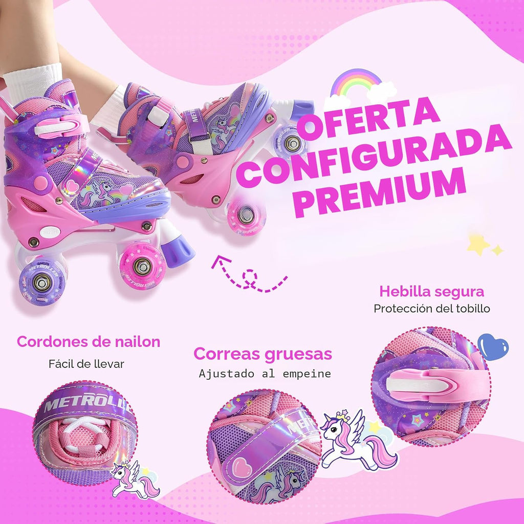 METROLLER Patines de ruedas brillantes para niñas de 4 a 12 años |...