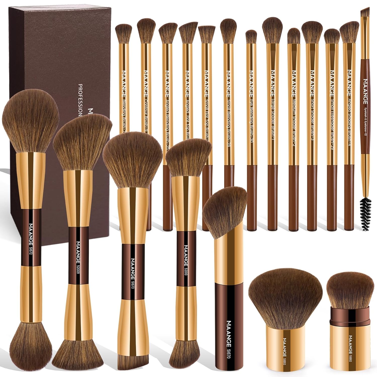MAANGE - Juego de 20 brochas de maquillaje con caja de regalo, broc...