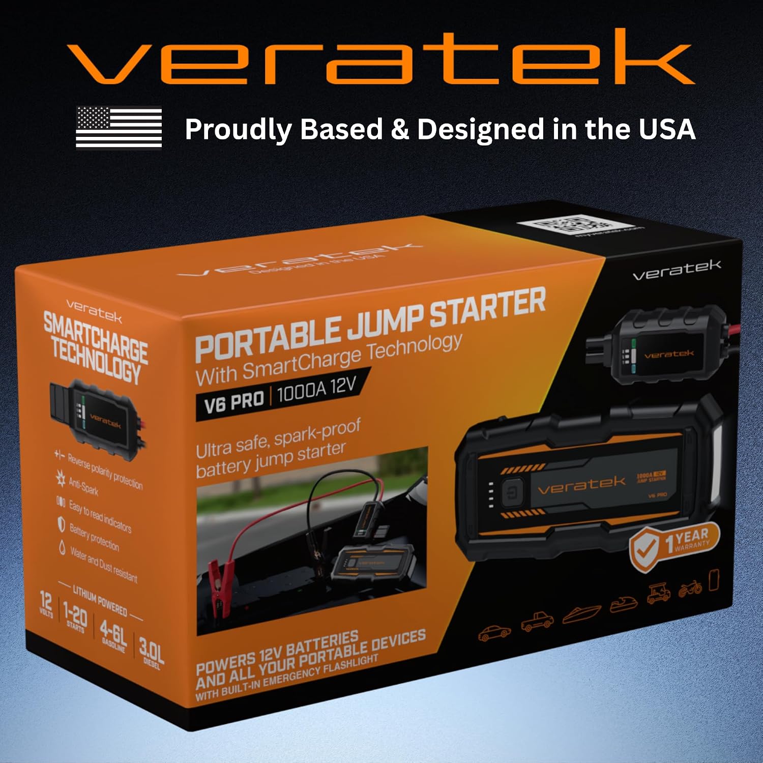 Veratek V6 Pro 1000A Arrancador de Batería de Coche Portátil (6.0L...