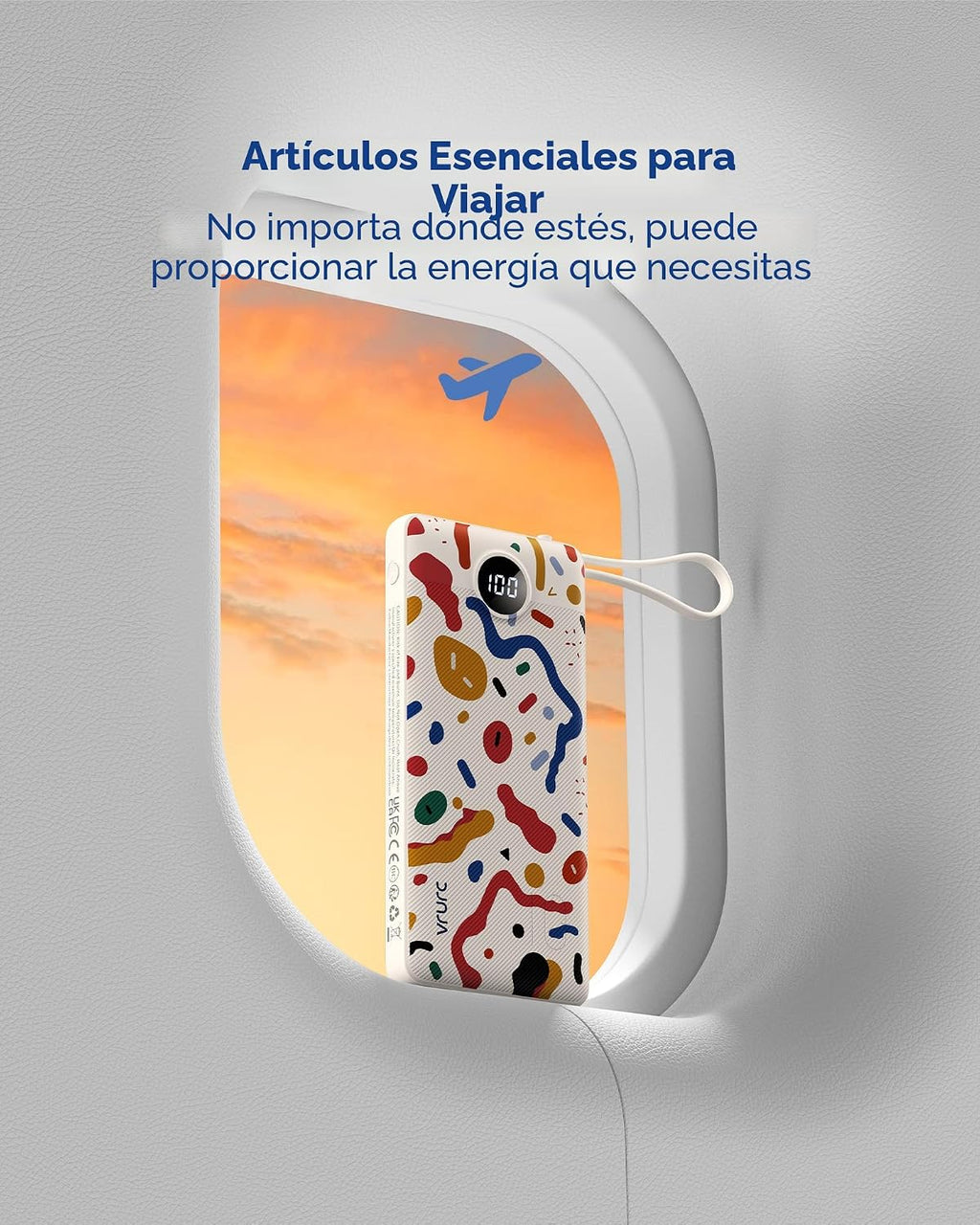 VRURC Cargador portátil, cables incorporados, banco de energía de 1...