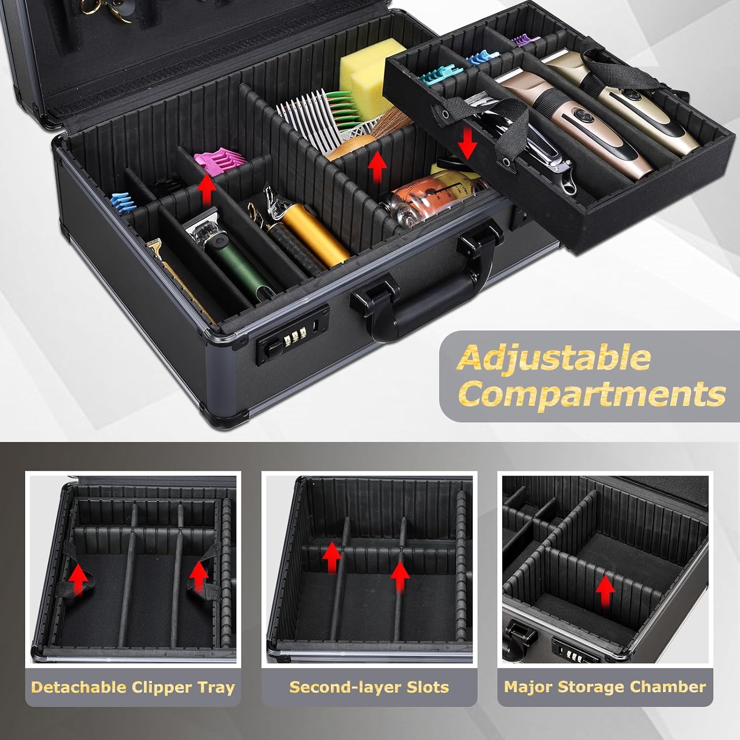 Yueieoun Estuche de peluquero profesional con organizador de bandej...