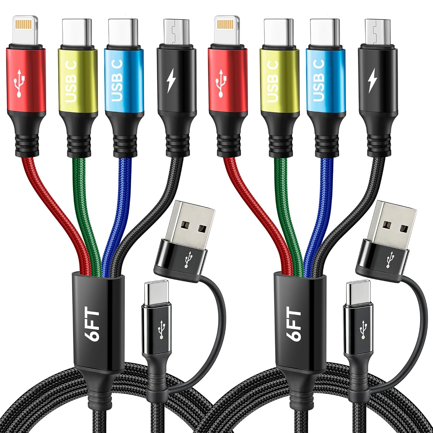 MINLU Cable de carga múltiple dual USB-C 4 en 2 para todos los disp...