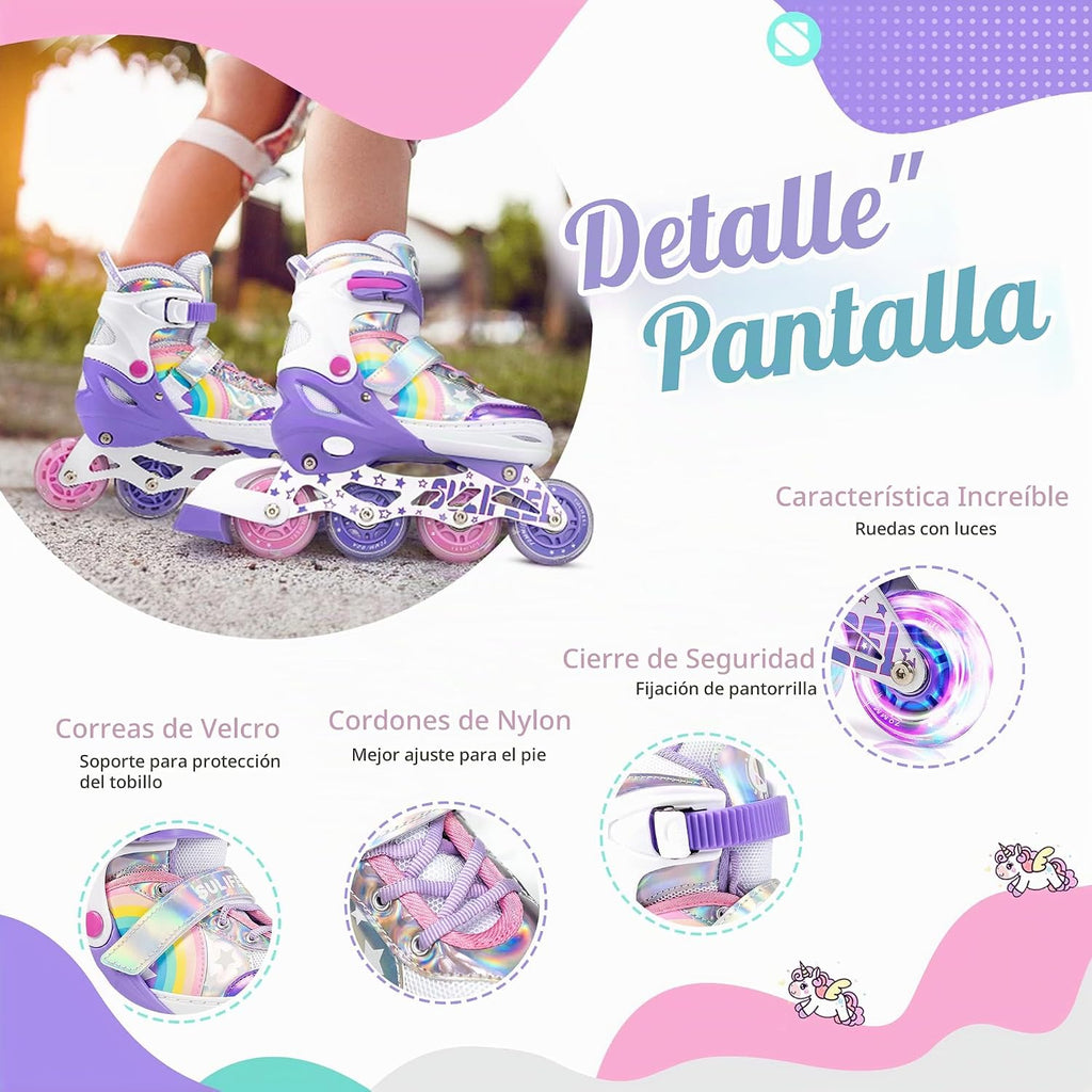SULIFEEL Patines en línea de unicornio arcoíris para niñas y niños,...