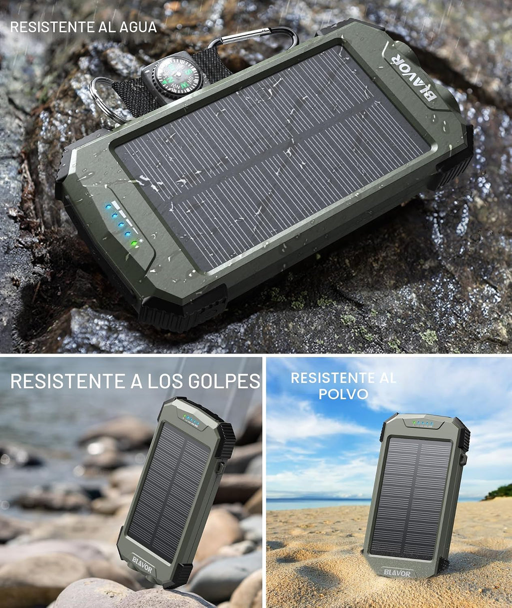 BLAVOR Banco de energía solar de 10,000 mAh, cargador inalámbrico p...