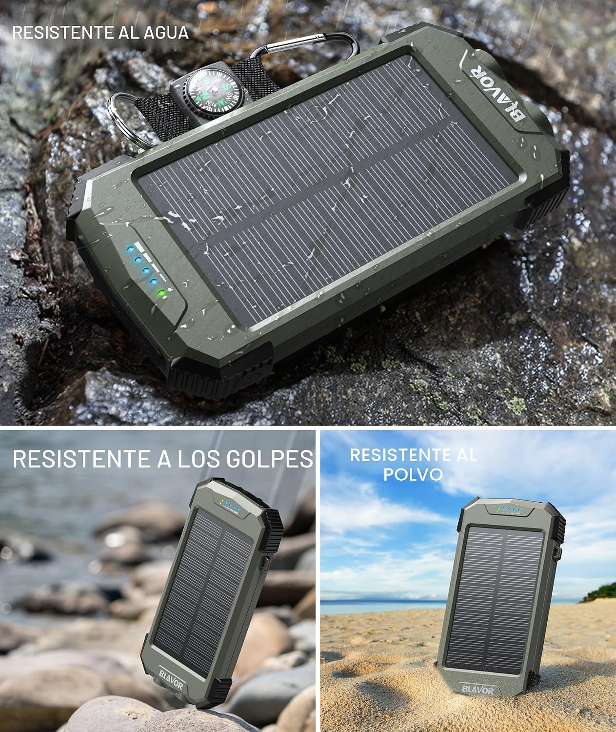 BLAVOR Banco de energía solar de 10,000 mAh, cargador inalámbrico p...