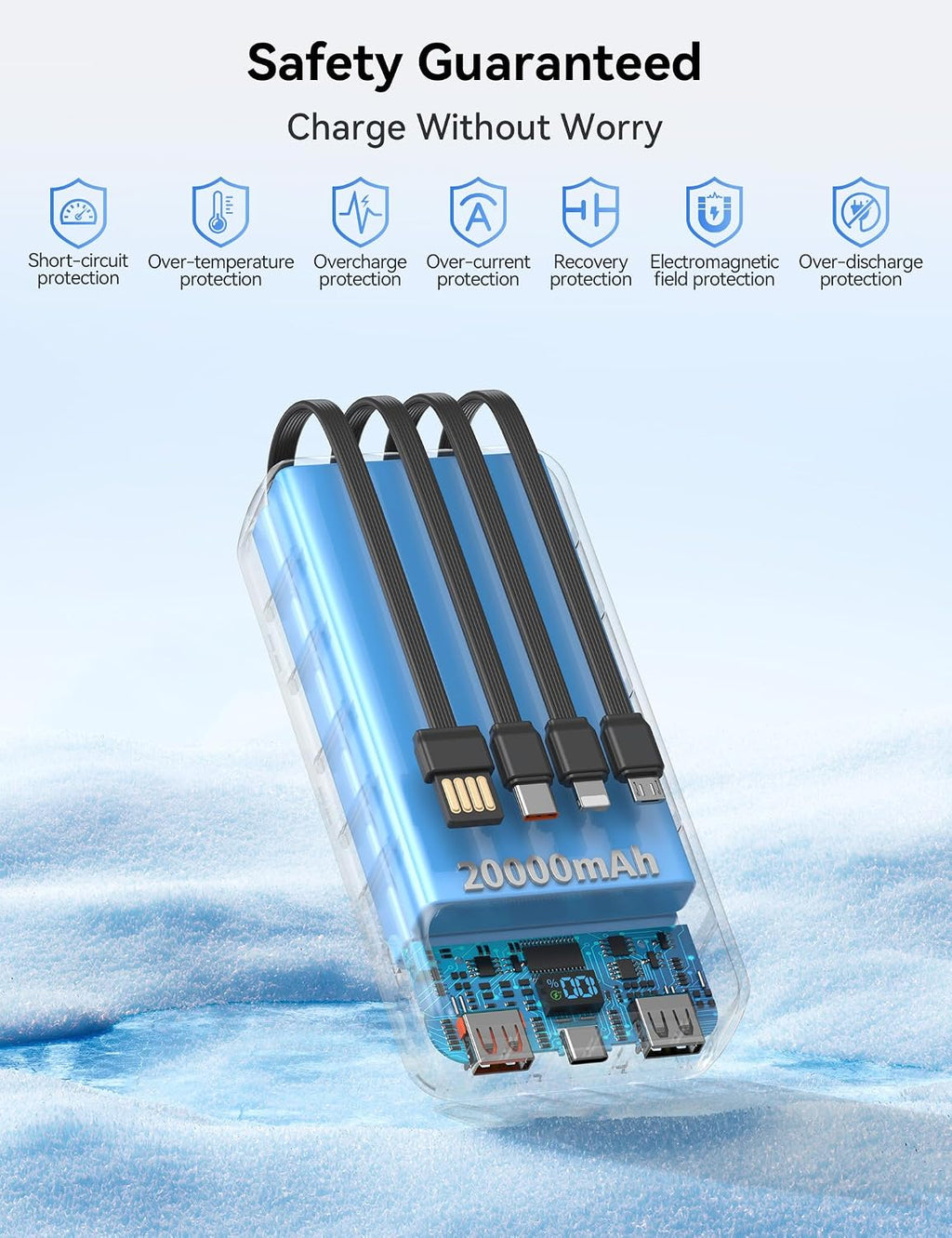 Nusyddy Cargador portátil de 20000 mAh integrado con 4 cables, bate...