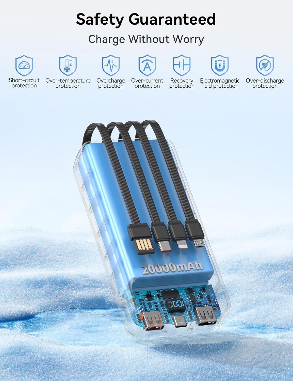 Nusyddy Cargador portátil de 20000 mAh integrado con 4 cables, bate...