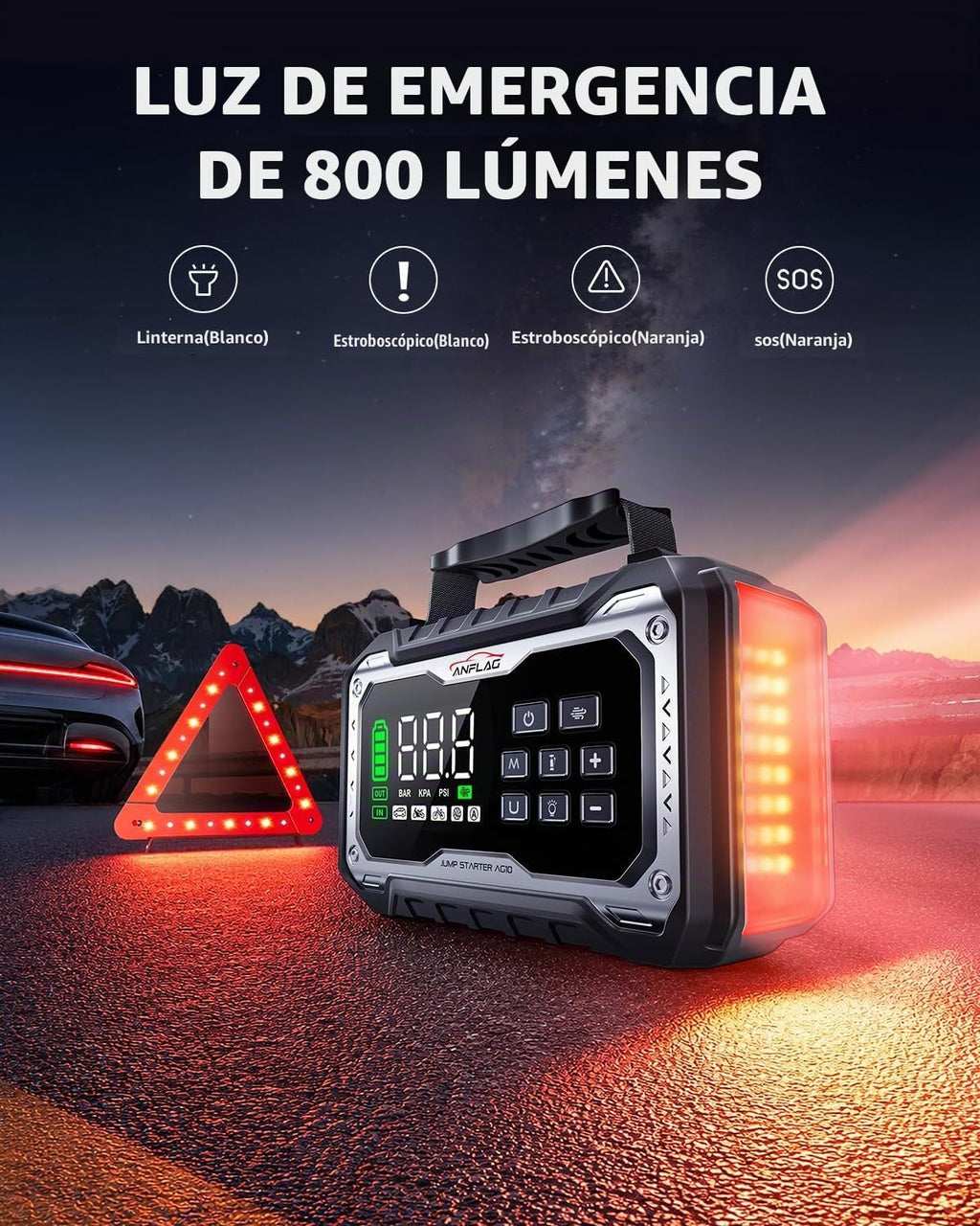 Arrancador de batería de coche con compresor de aire, batería de 80...