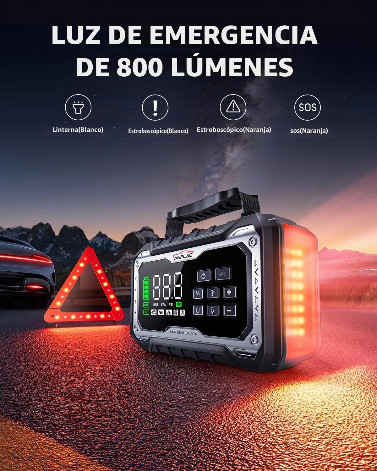Arrancador de batería de coche con compresor de aire, batería de 80...