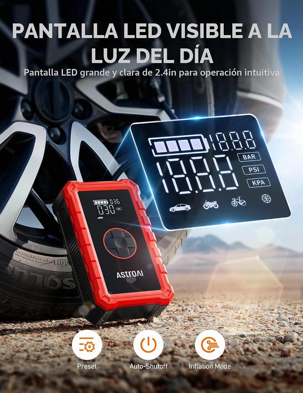 AstroAI - Arrancador portátil S8 con compresor de aire, pico de 150...