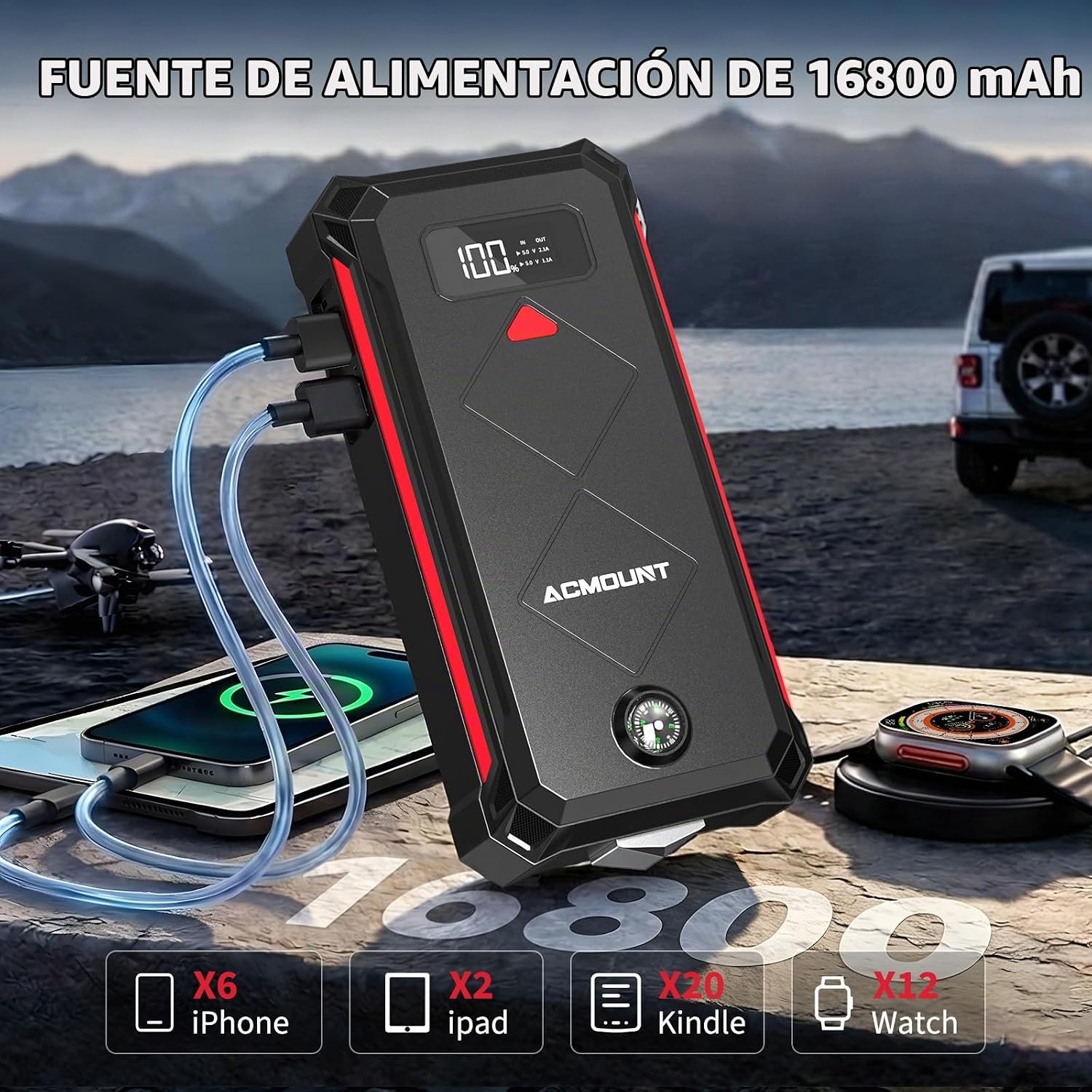 Acmount P100 - Arrancador de auto P100, paquete de batería de arran...