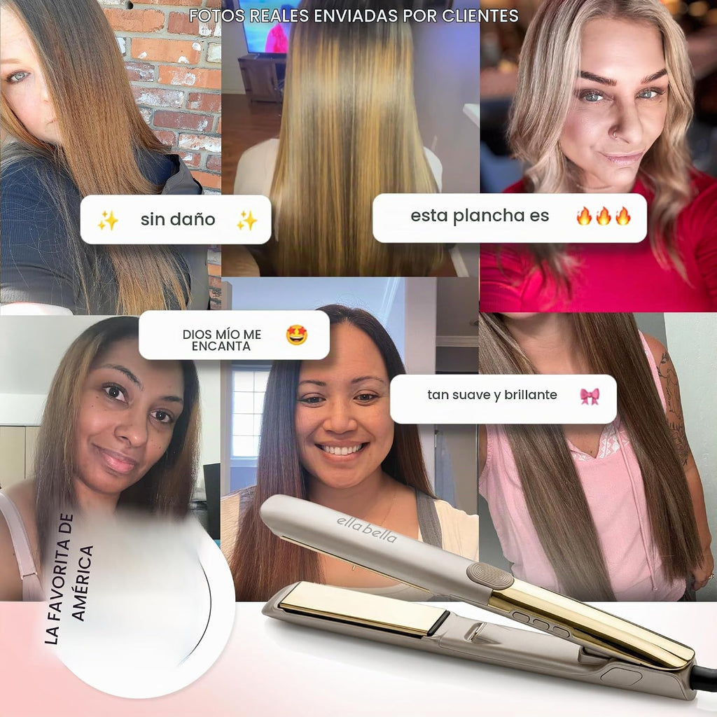 ELLA BELLA Plancha plana de titanio para el cabello delgada (con in...
