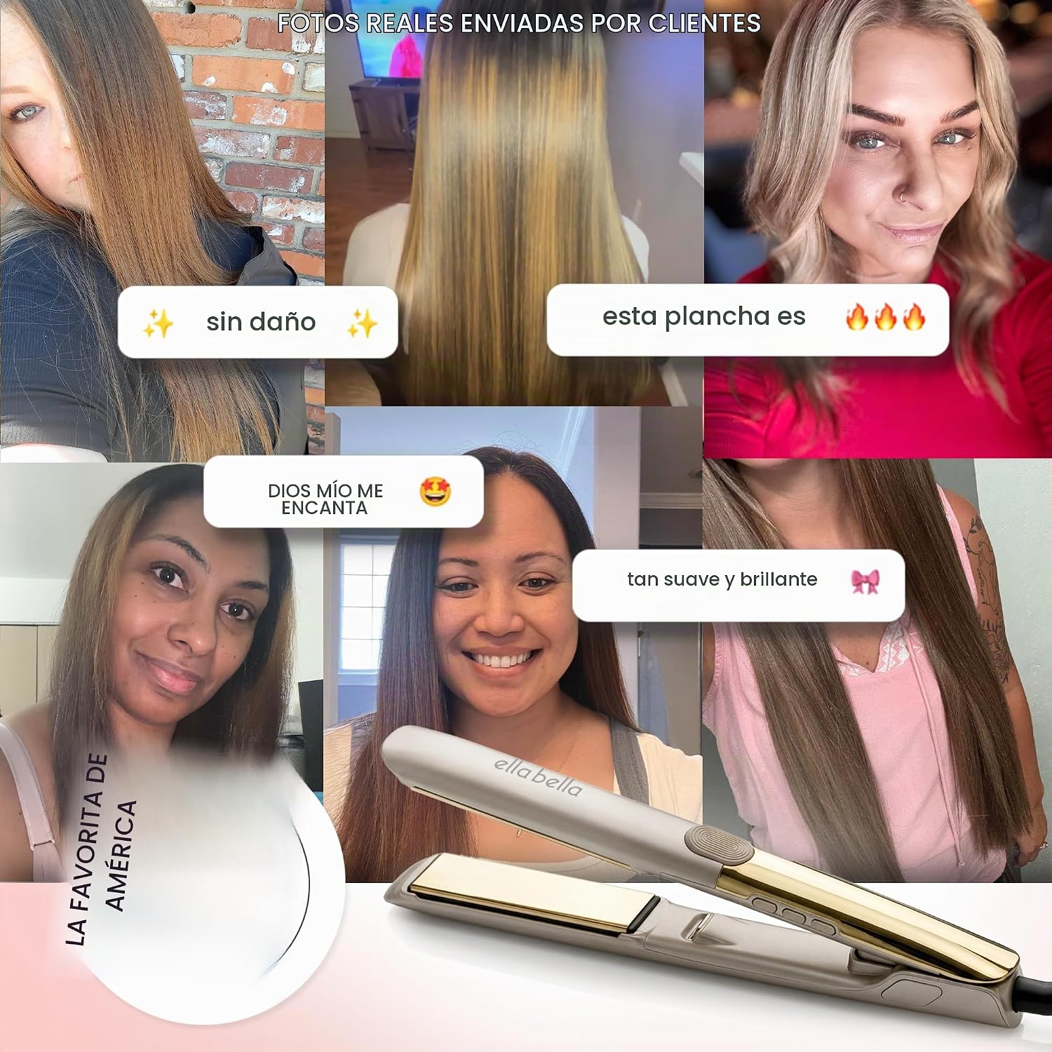 ELLA BELLA Plancha plana de titanio para el cabello delgada (con in...