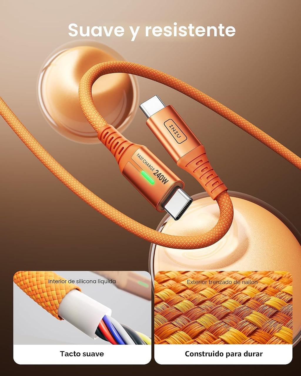 INIU Cable USB C a USB C, cable de carga rápida de 240 W, cable de...