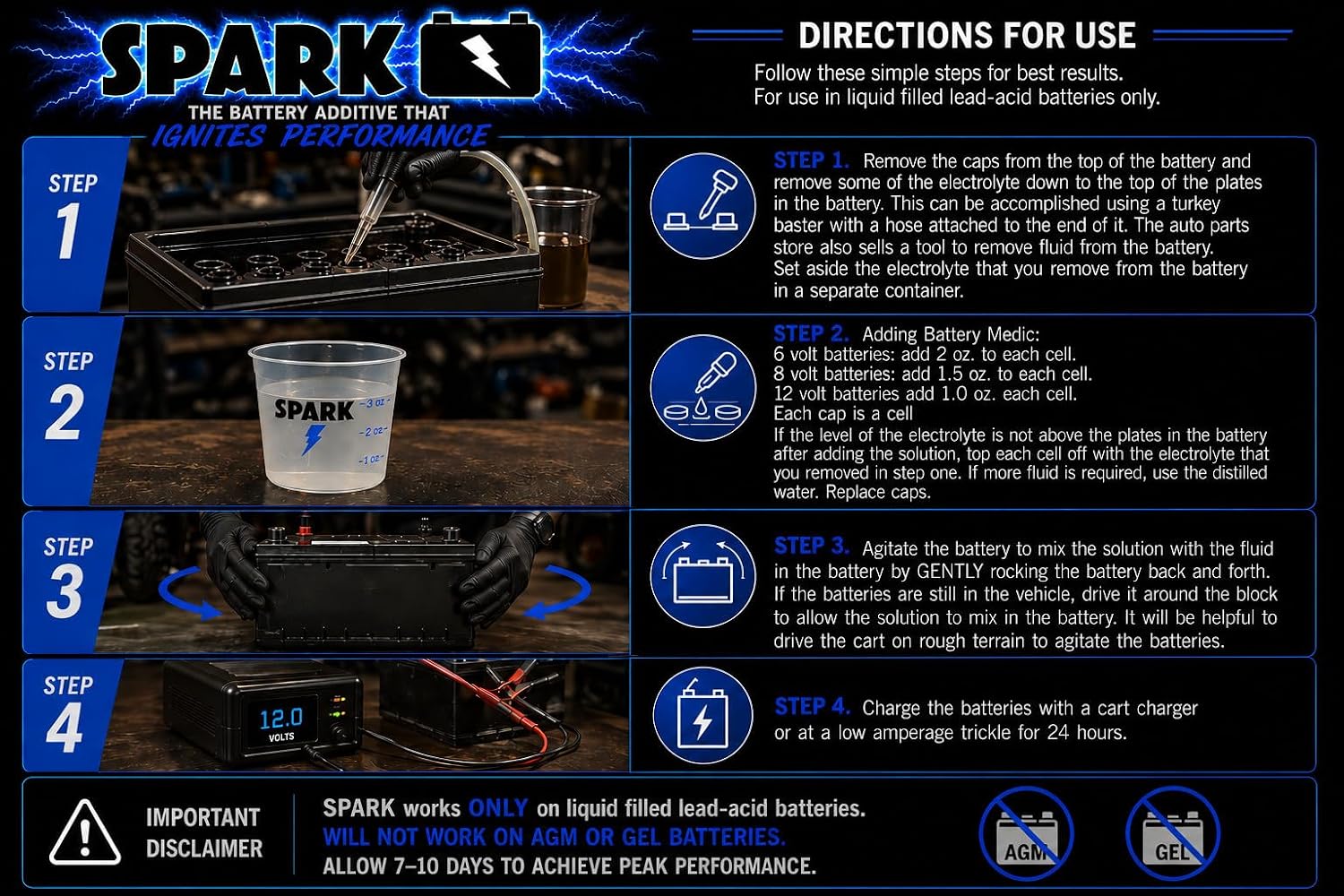 SPARK Solución de restauración de baterías para baterías de carrito...