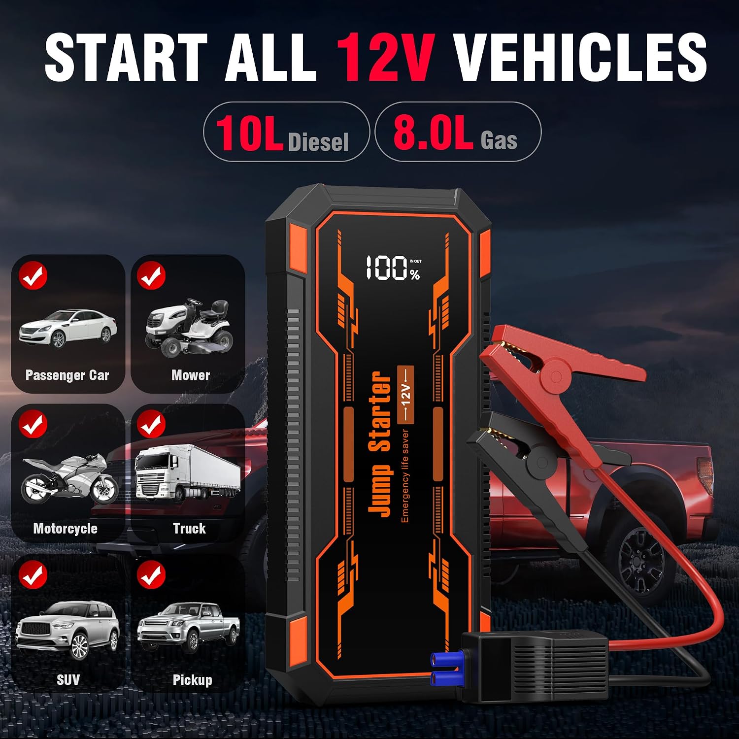 Arrancador de Batería de Coche 6000A, Arrancador de Batería de Coch...