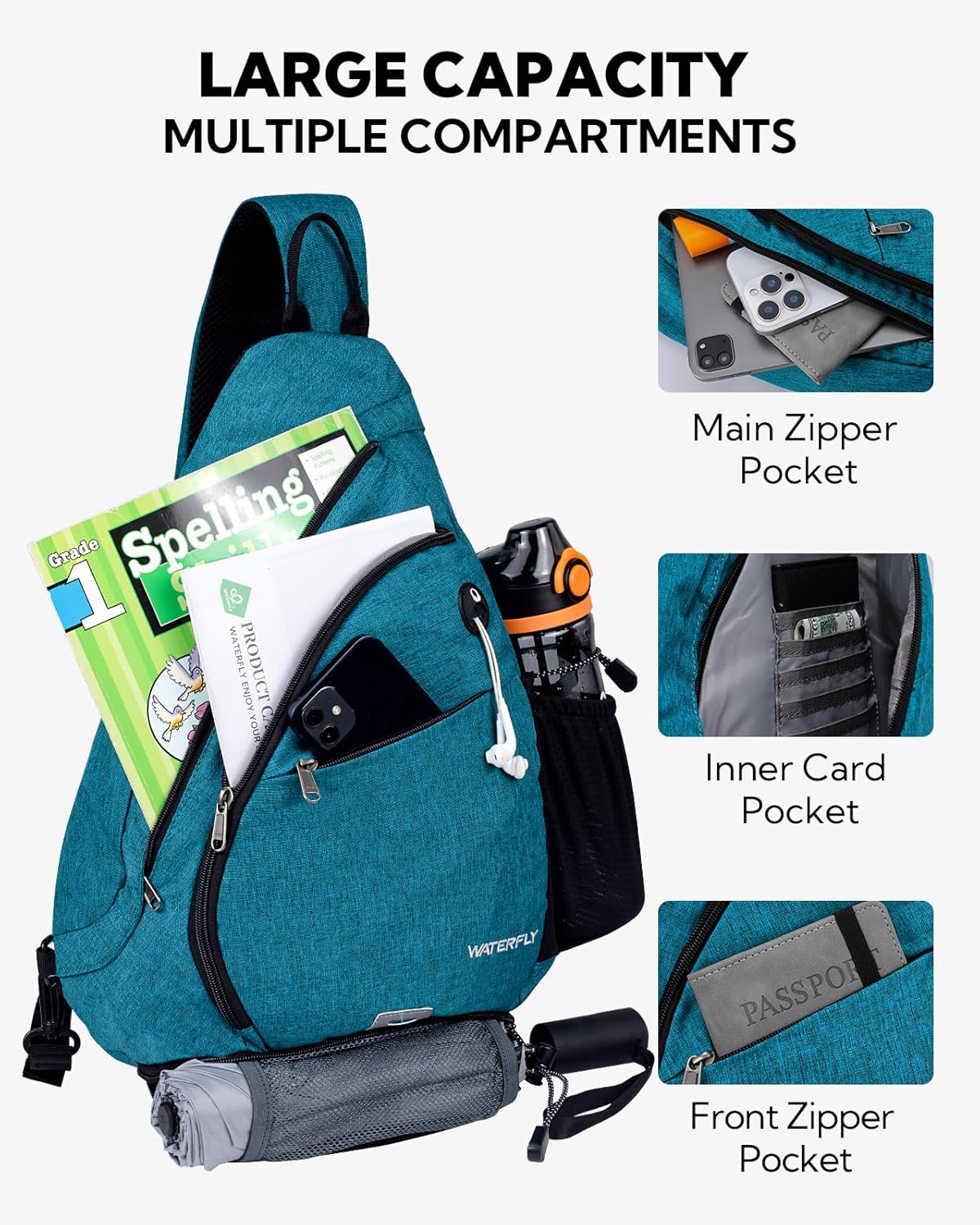 WATERFLY - Mochila con eslinga, bandolera pequeña, bolsa de hombro...
