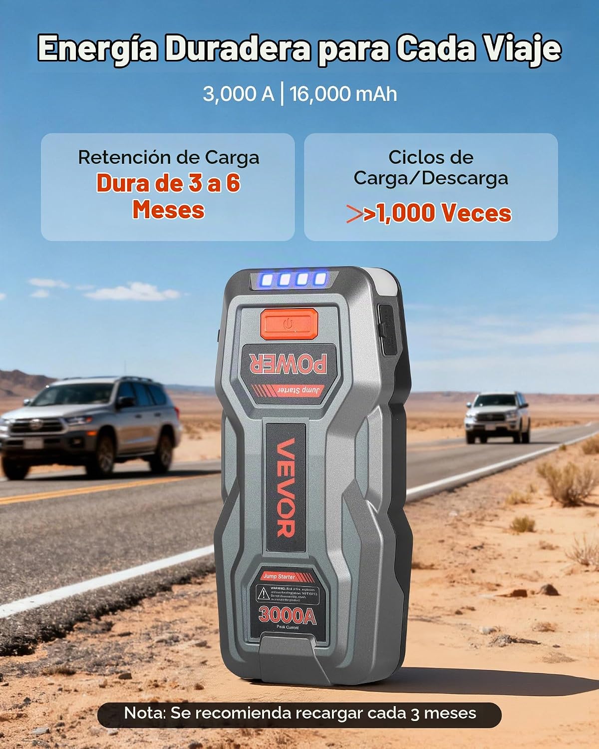 VEVOR Arrancador de salto, pico de 3000 A, paquete de batería de ar...