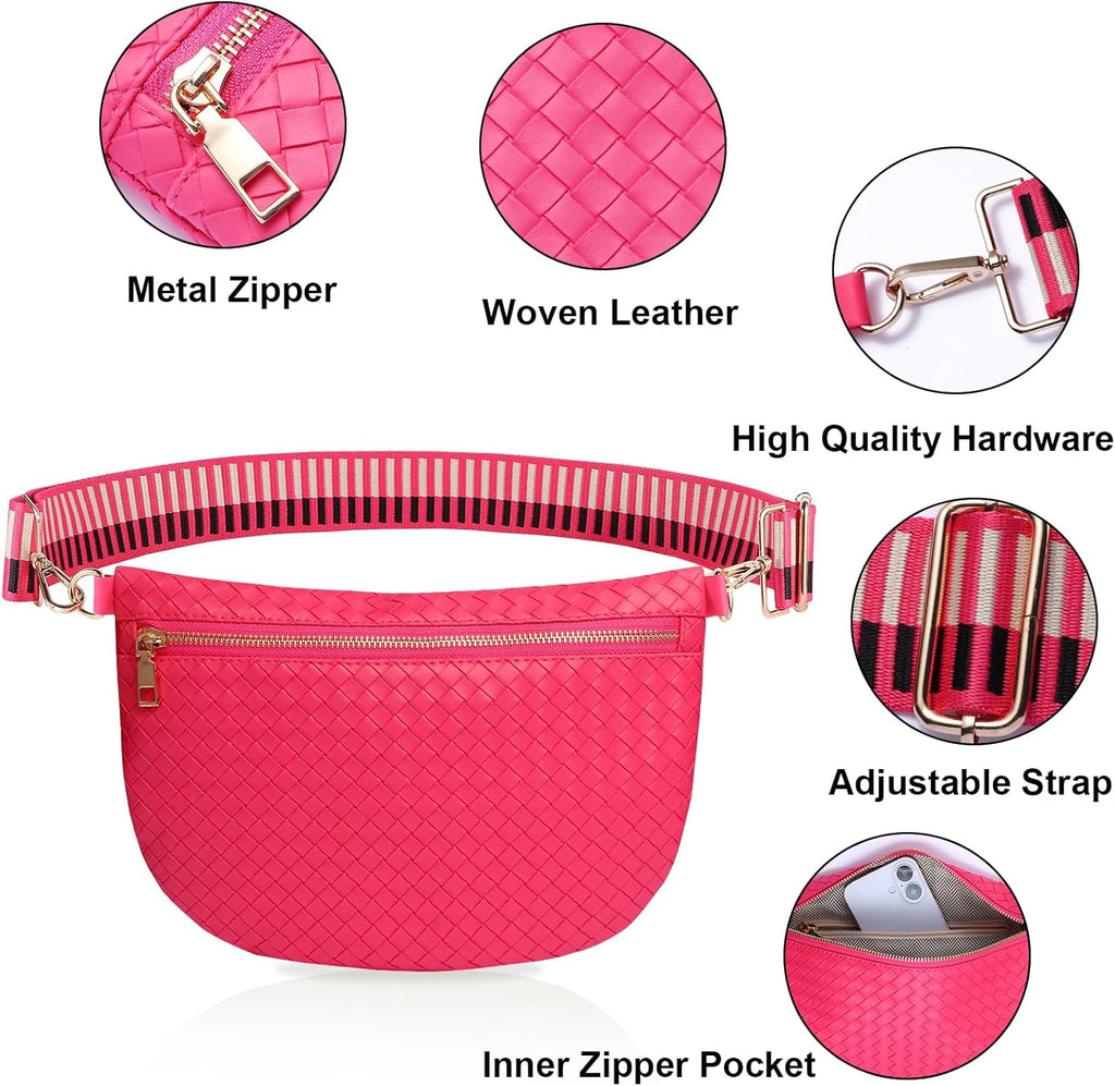Bolsos cruzados tejidos para mujer, cinturón de cuero, riñonera, ca...