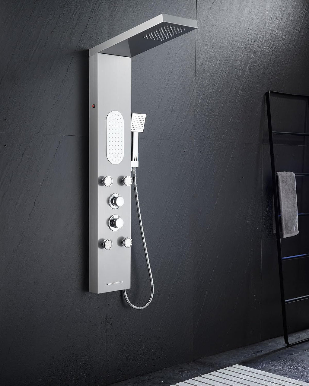MENATT Sistema de torre de panel de ducha LED de 5 funciones, 4 cho...