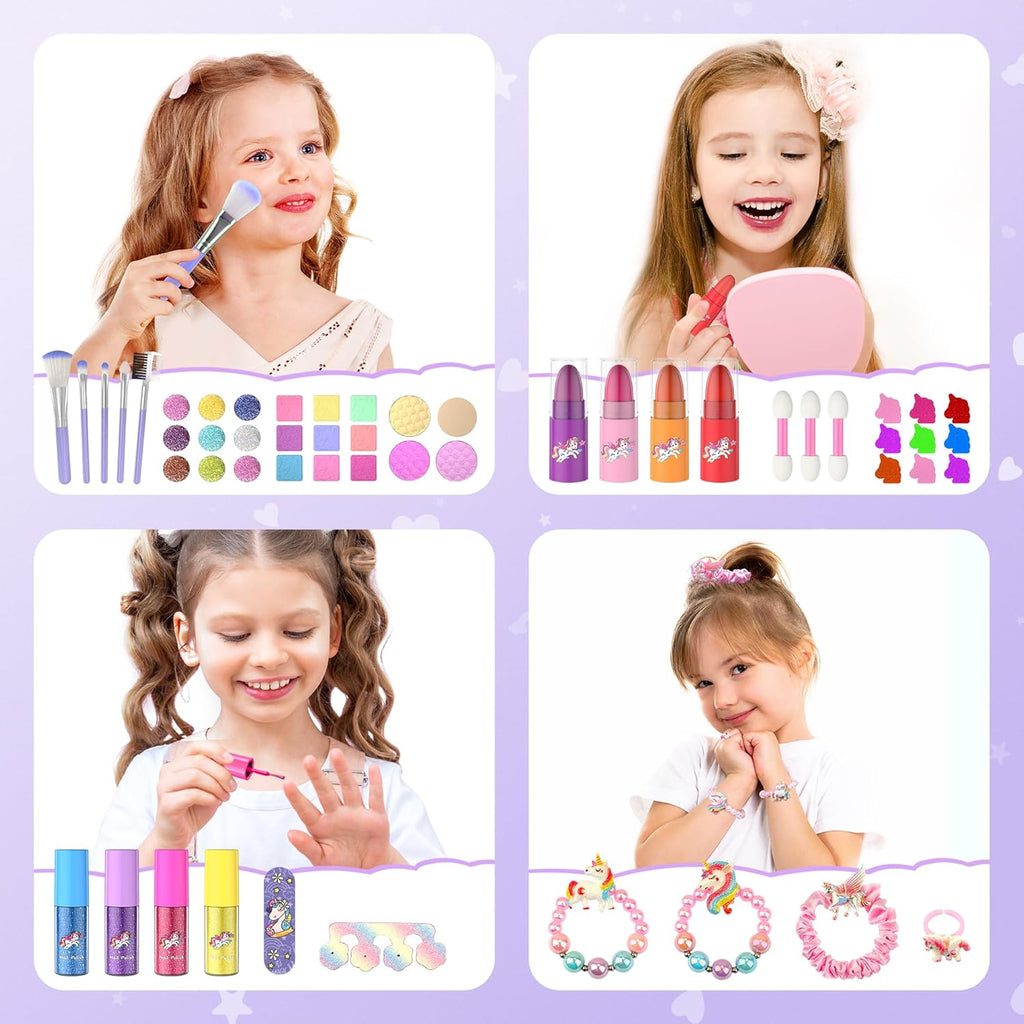 PERRYHOME Juego de Maquillaje para Niñas, 63 Piezas Lavable No Tóxi...