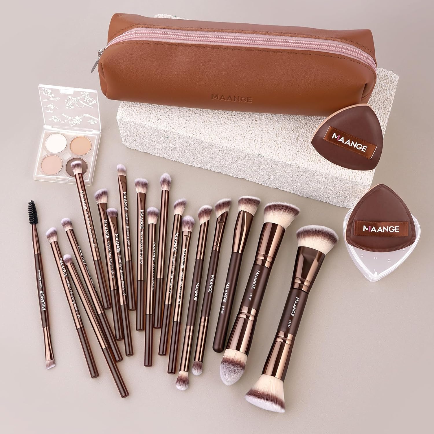 Juego de brochas de maquillaje de viaje con estuche MAANGE 20 pieza...