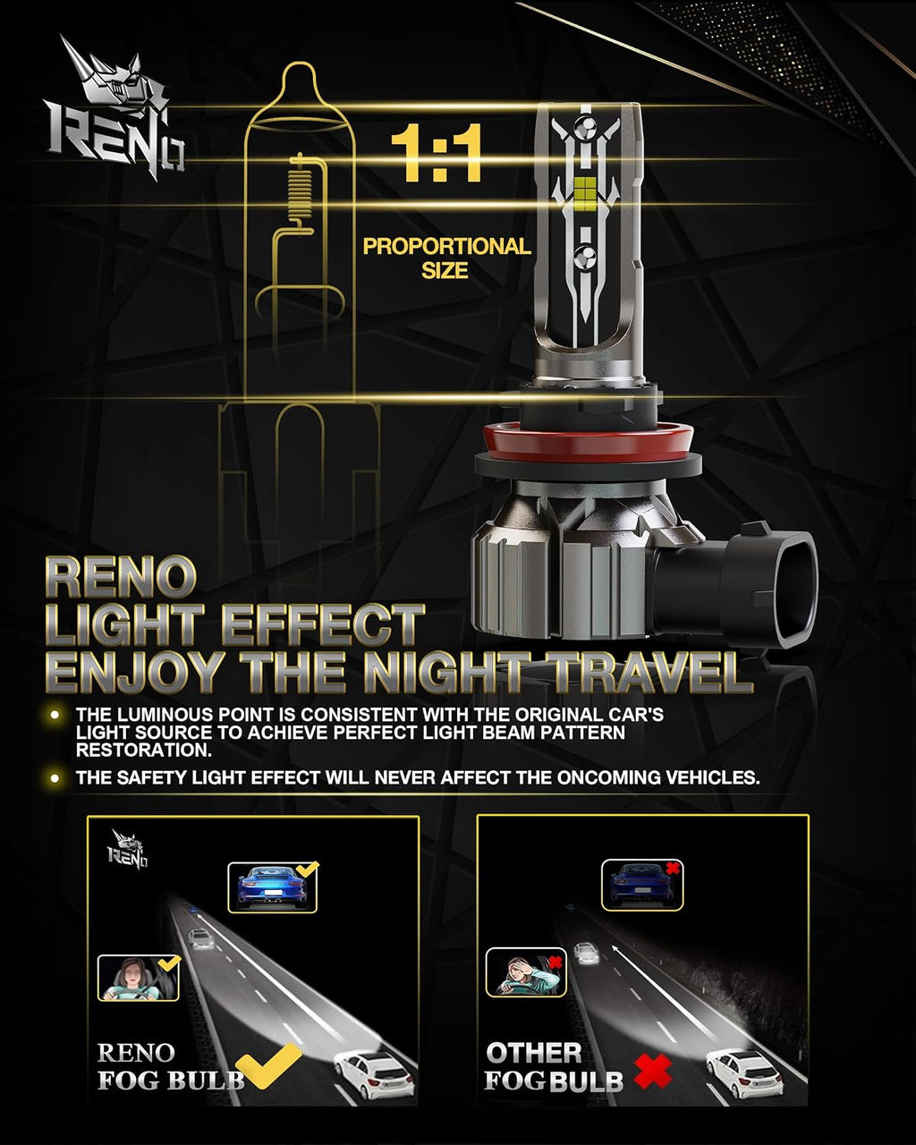 Bombilla RENO H11, luces antiniebla H11 de 6500K, blanca, sin venti...