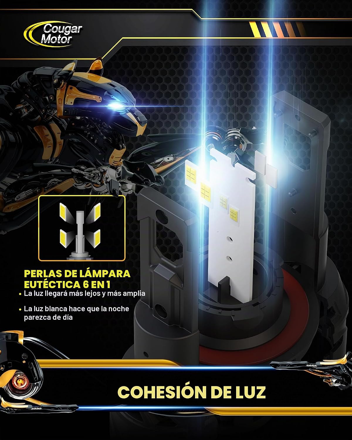 Cougar Motor Bombillas H13, Luces Antiniebla 9008 6500K Blanco Sin...