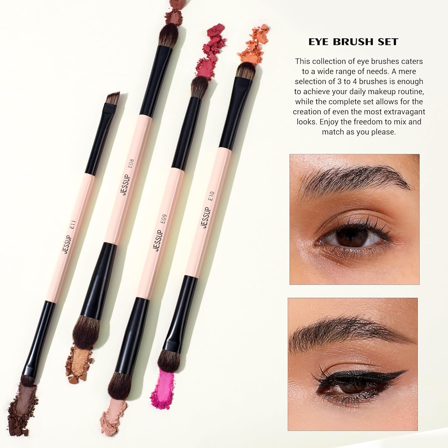Jessup Juego de brochas de maquillaje con esponja de maquillaje, 7...