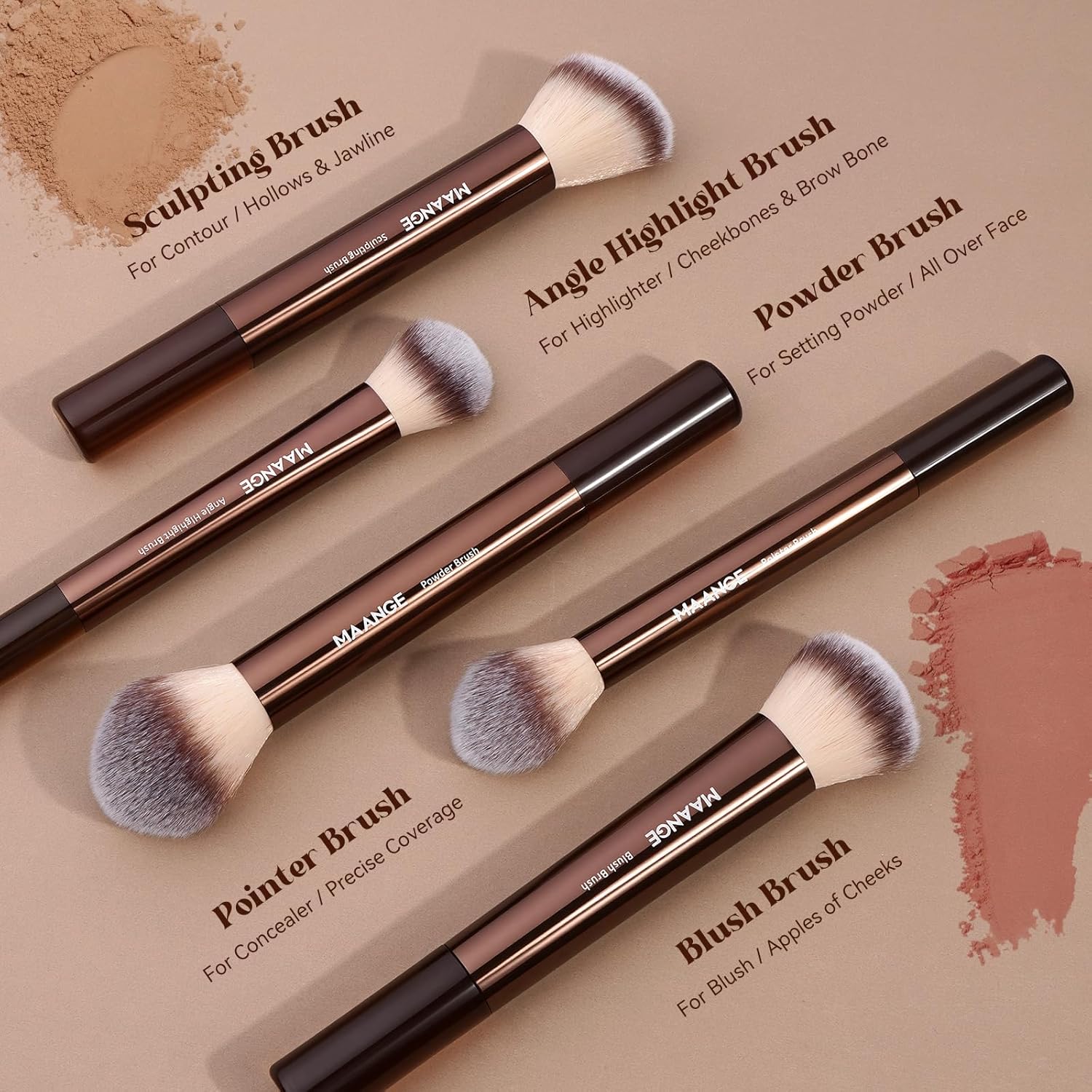 MAANGE Juego de 16 brochas de maquillaje de viaje para polvo líquid...