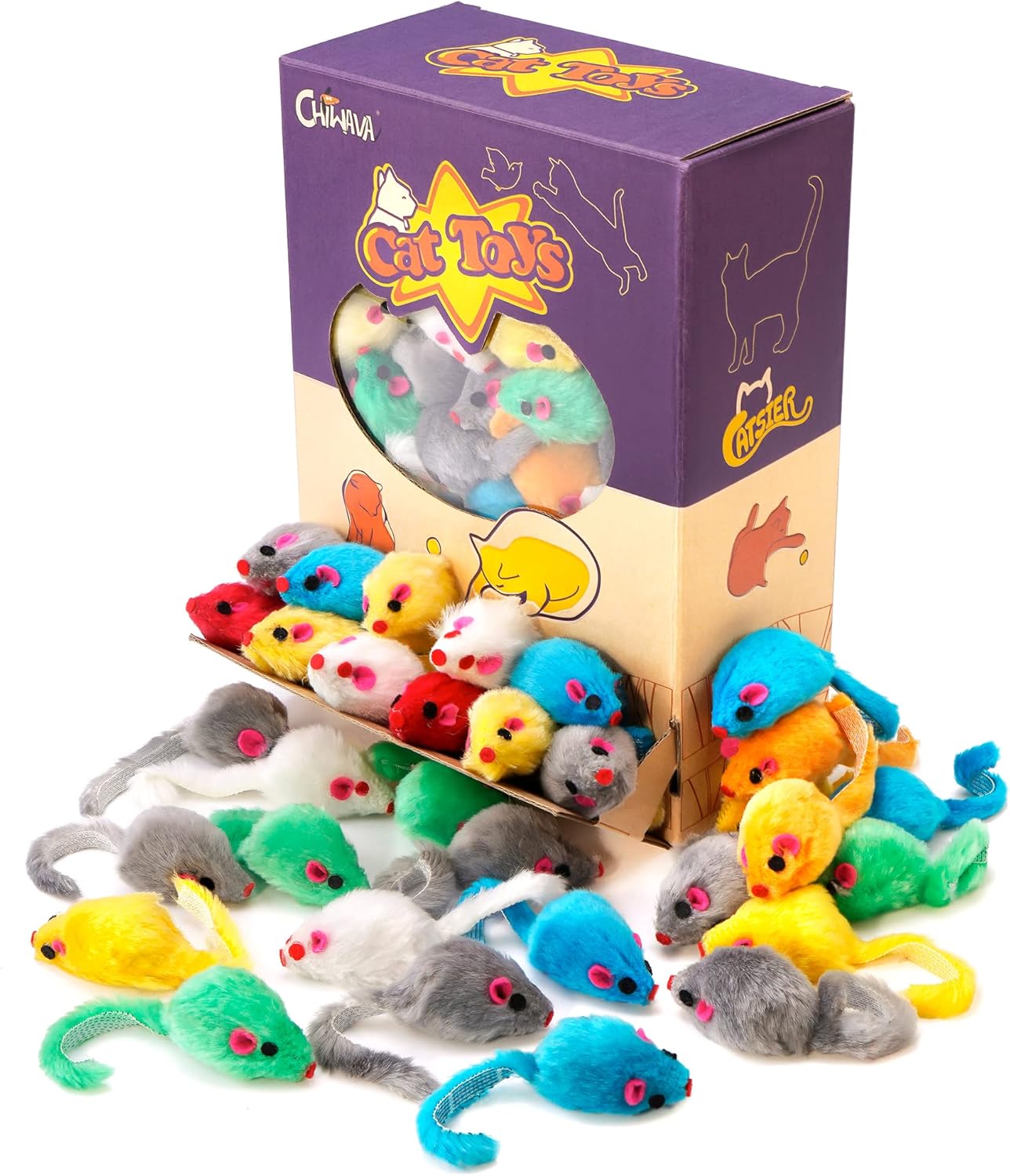 CHIWAVA 60 piezas de 4.1 pulgadas de juguete de gato peludo ratones...