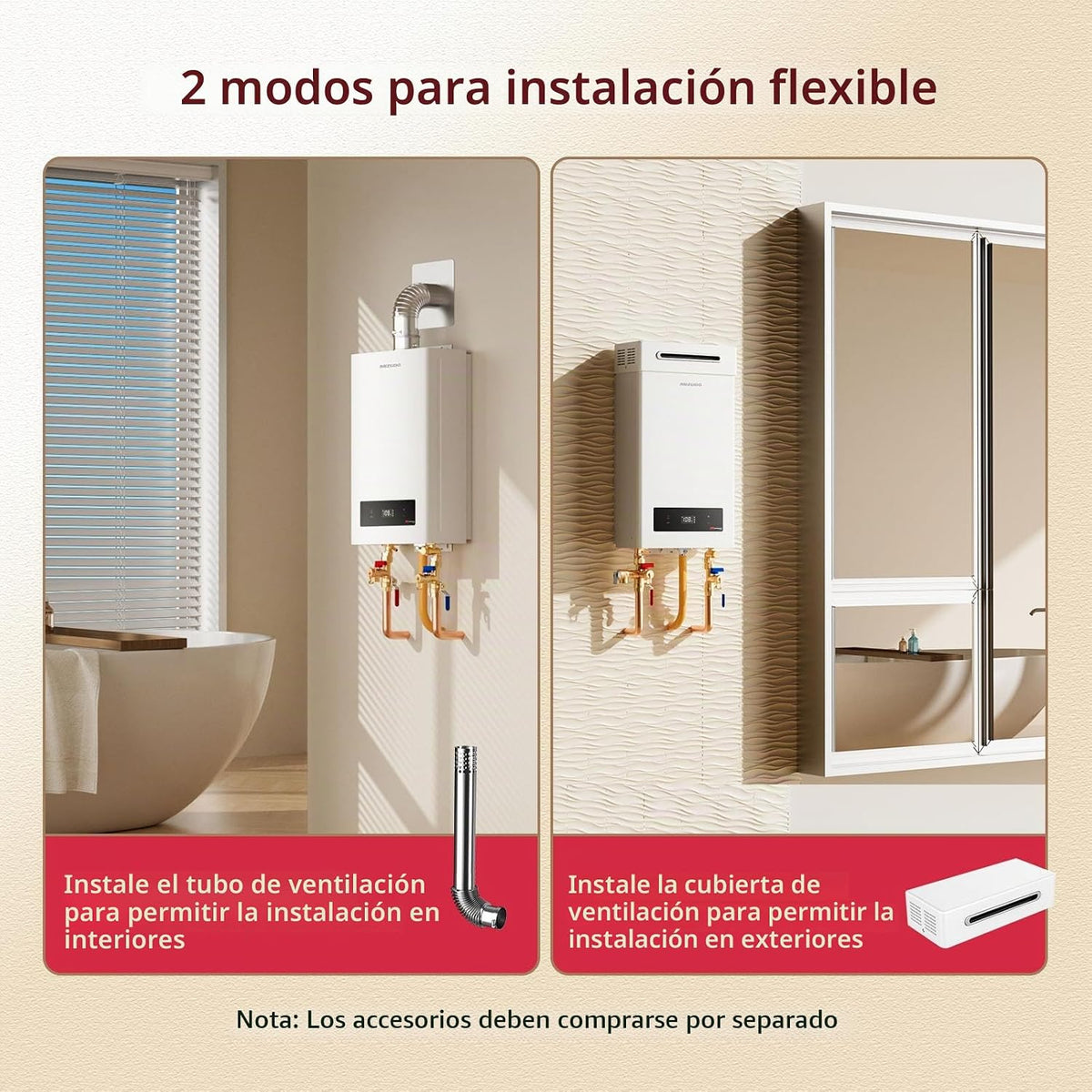MIZUDO Calentador de agua sin tanque de gas natural de 120,000 BTU,...