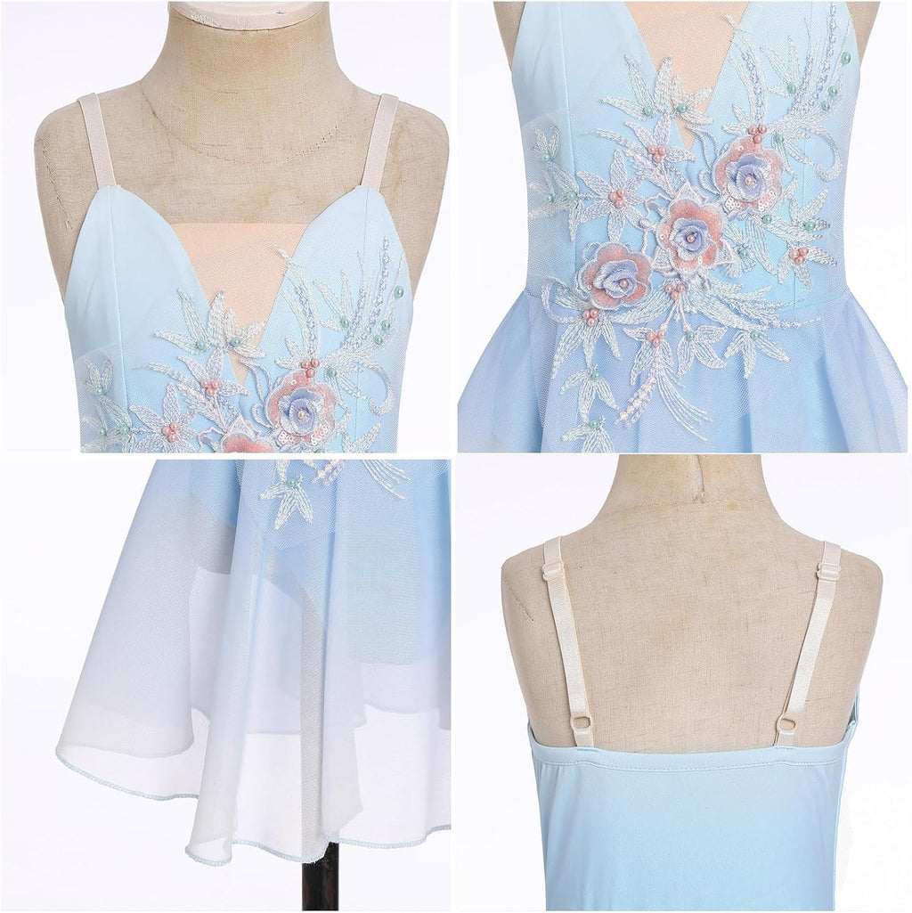 Vestido de patinaje artístico sobre hielo para niñas, lentejuelas b...