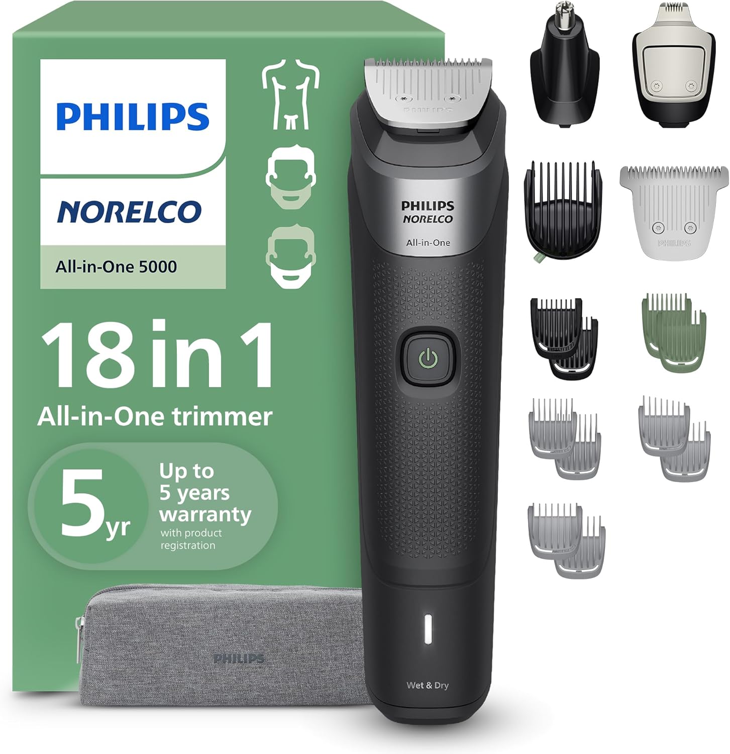 Philips Norelco Todo-en-Uno Recortadora de 18 Piezas Serie 5000 - A...
