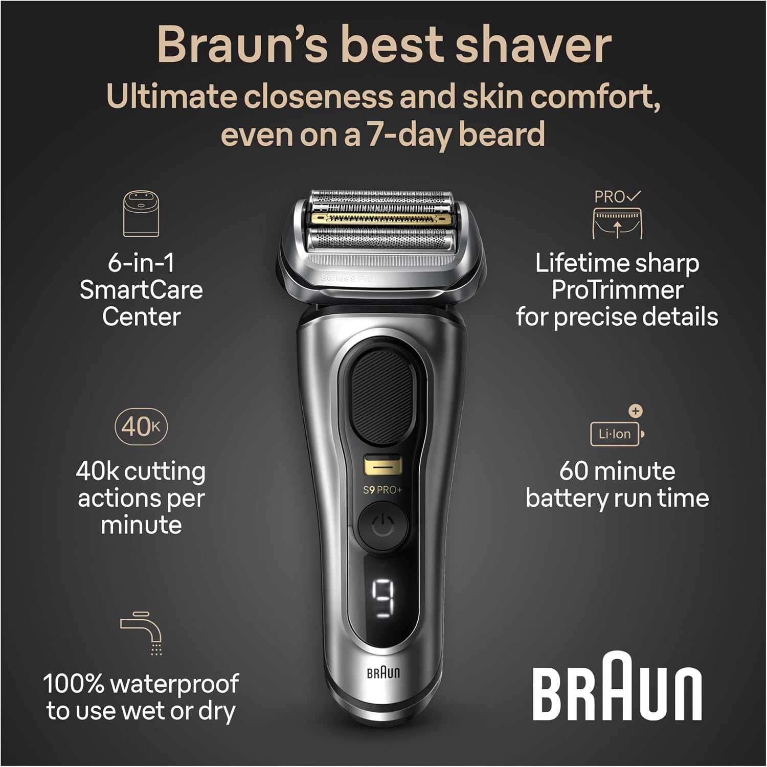 Braun Maquinilla de afeitar eléctrica Series 9 PRO+ para hombres, 5...