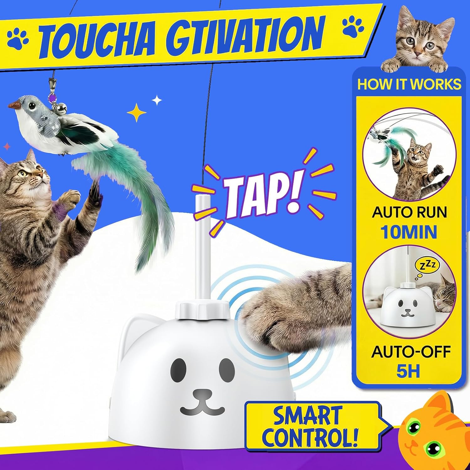 CATPICK Juguetes interactivos para gatos de interior, juguete autom...