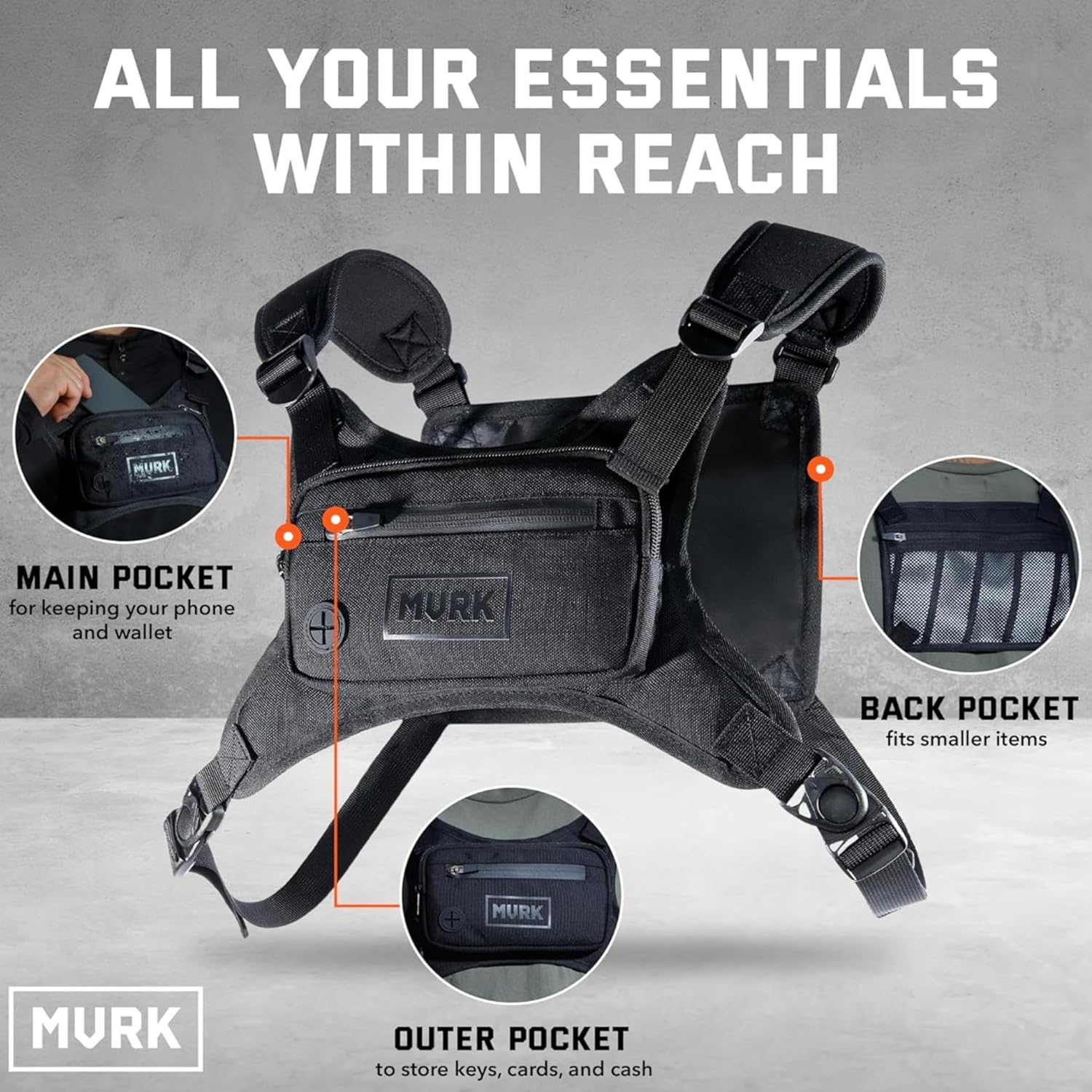 MVRK Mochila de pecho resistente al agua - Chaleco para correr para...